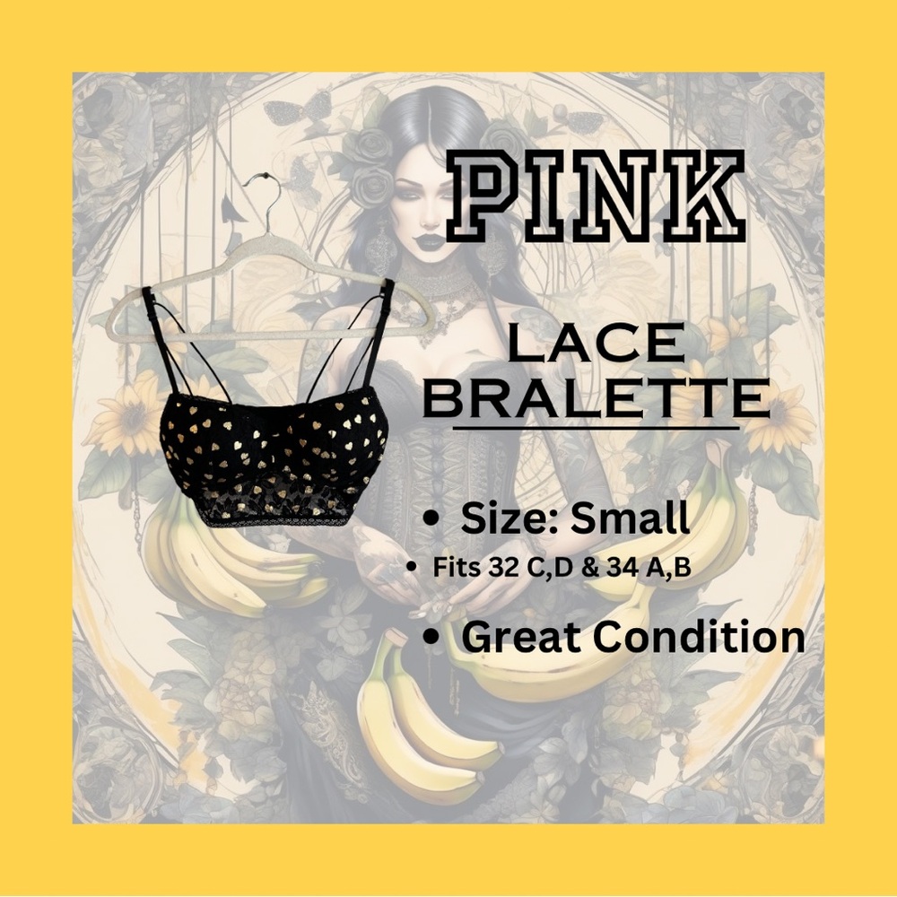 PINK push-up lace bralette in black with gold hearts!